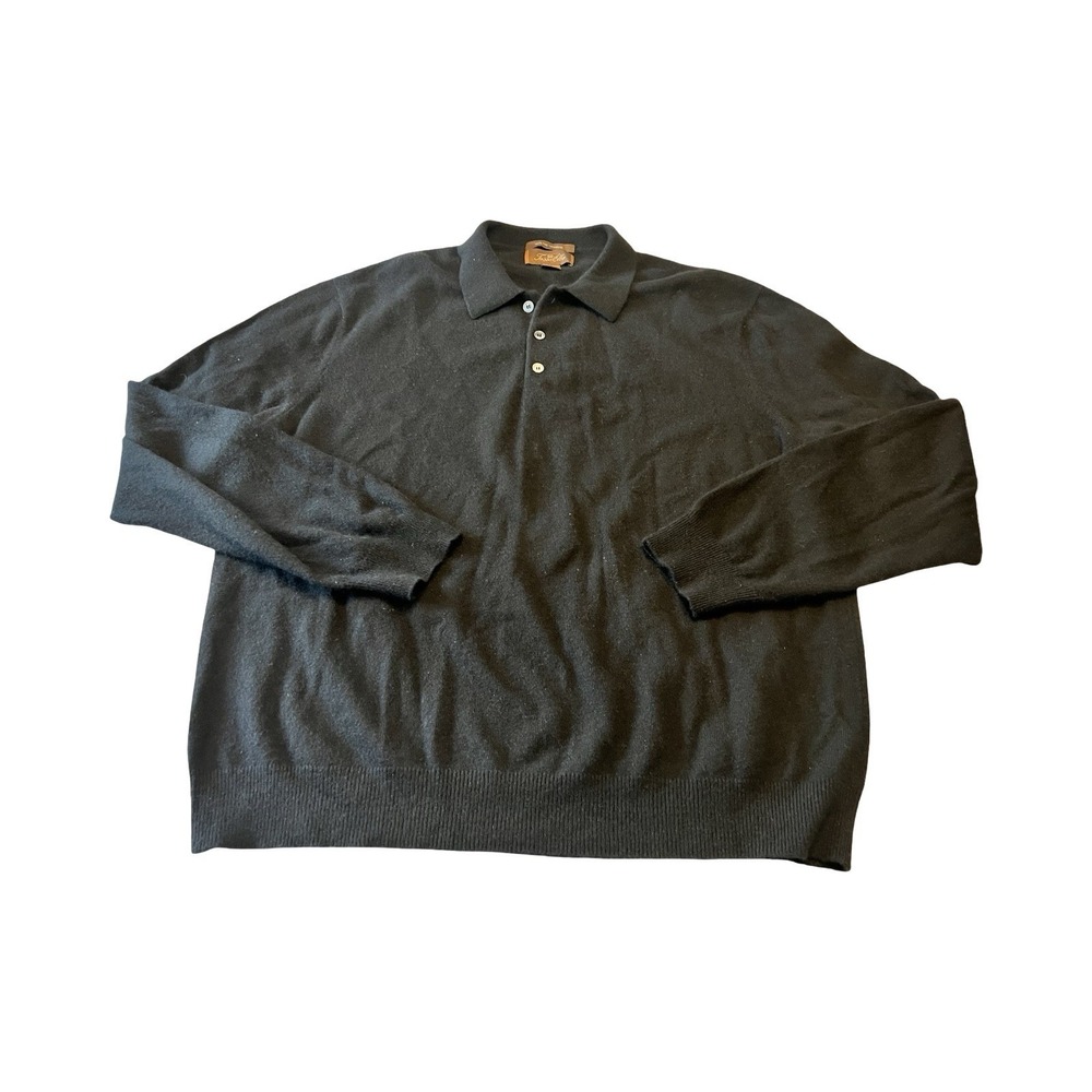 Tasso Elba Mens Black 100% Fine Cashmere Long Sleeve Polo Sweater XL WPL 8046‎